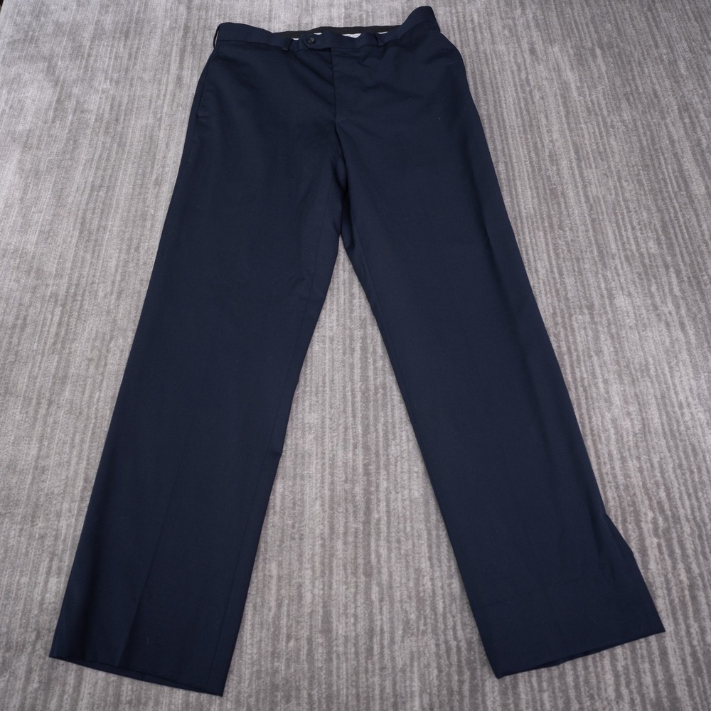 Pronto Uomo Dress Pants Mens 34 Fit 35 Navy Blue 100% Wool Flat Front Pant